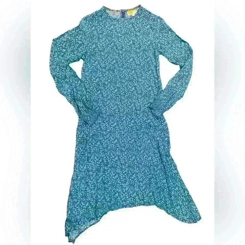 Boden Girls Blue Floral A-Symmetrical dress with zip up back Size 13-14 Y